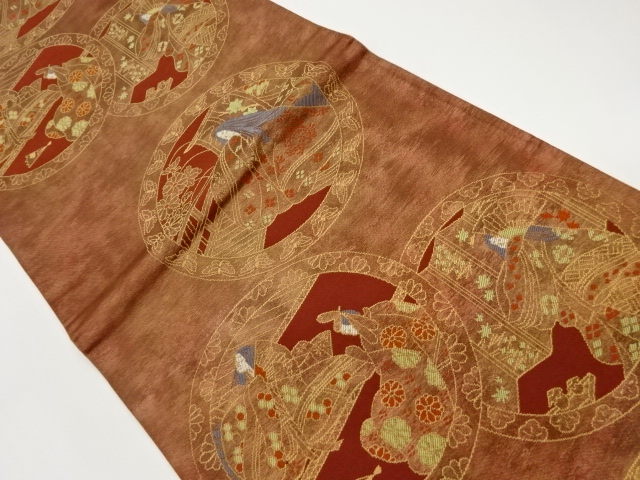 JAPANESE KIMONO / VINTAGE FUKURO OBI / WOVEN PEOPLE IN THE HEIAN ERA